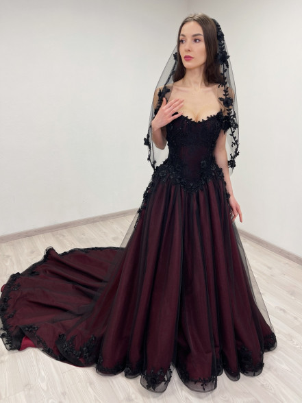 ROSALIA red and black floral corset gown