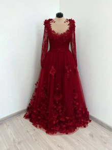 KARINA 3d floral tulle dress in red