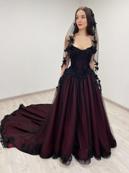 ROSALIA red and black floral corset gown