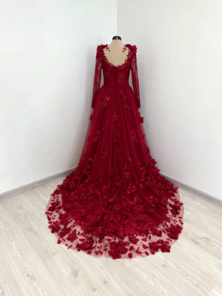 KARINA 3d floral tulle dress in red