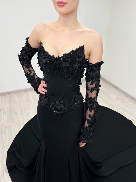 NICOLE 3D floral corset gown with sleeves