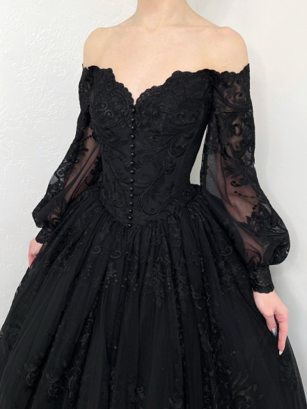 VIKTORIA basque waist corset lace gown