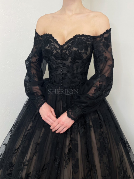 KARA blush and black floral corset dress 