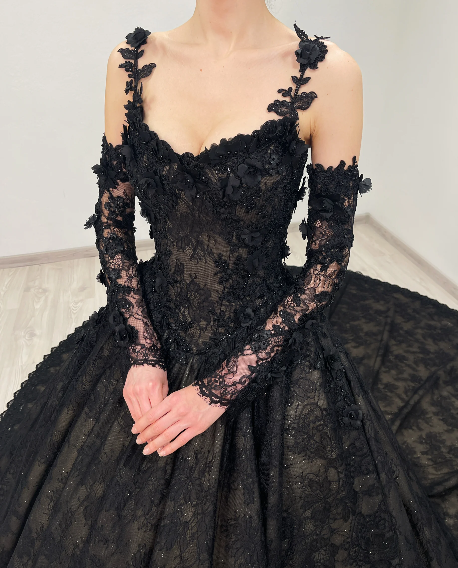 CELESTE black and beige sparkly floral lace dress 13 | Sherbon Clothing CELESTE black and beige sparkly floral lace dress