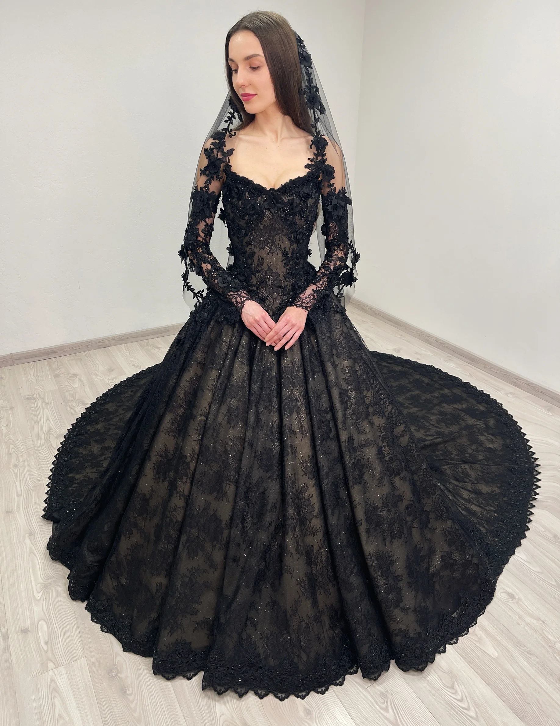 CELESTE black and beige sparkly floral lace dress 27 | Sherbon Clothing CELESTE black and beige sparkly floral lace dress - Image 15