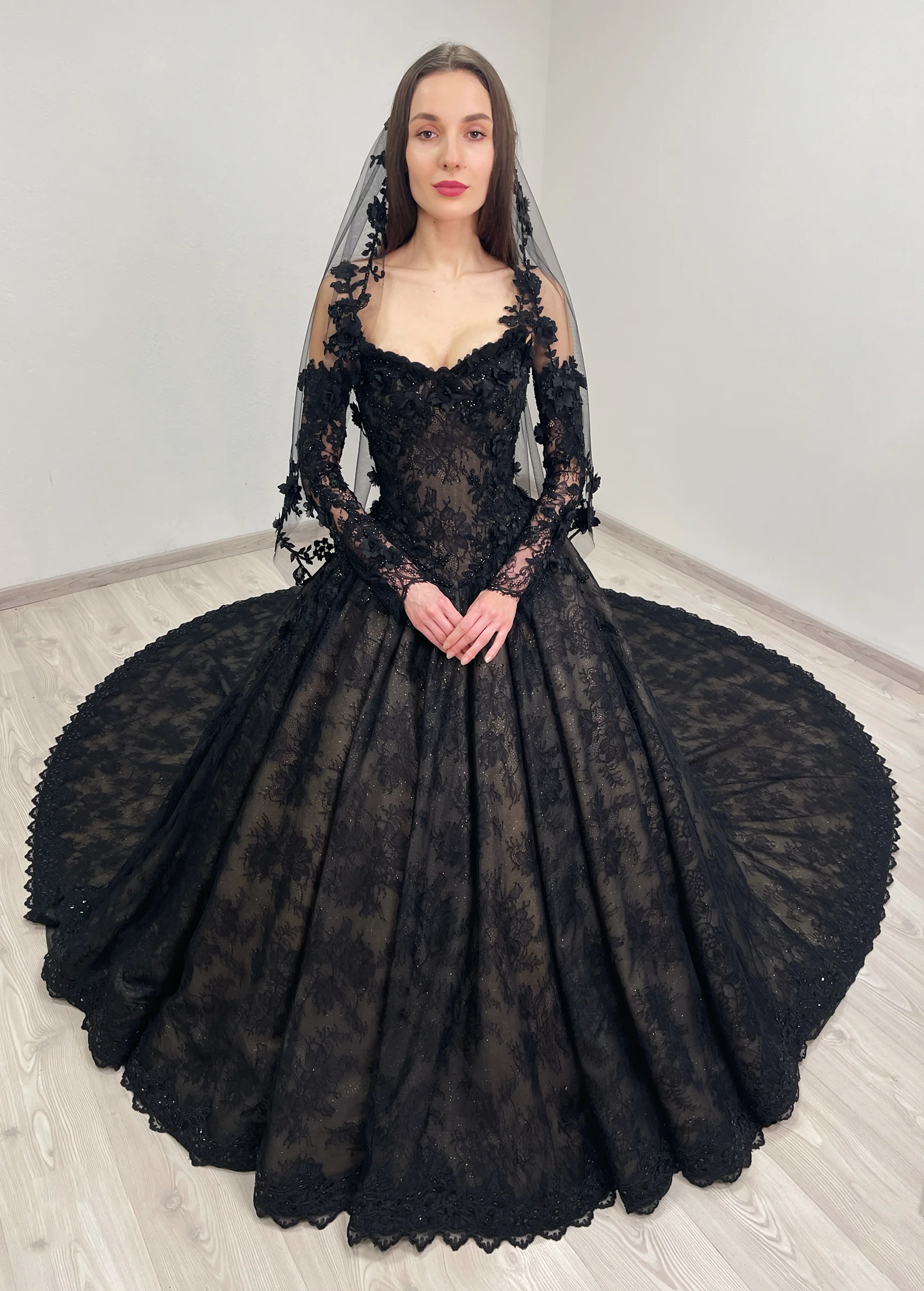 CELESTE black and beige sparkly floral lace dress 28 | Sherbon Clothing CELESTE black and beige sparkly floral lace dress - Image 16