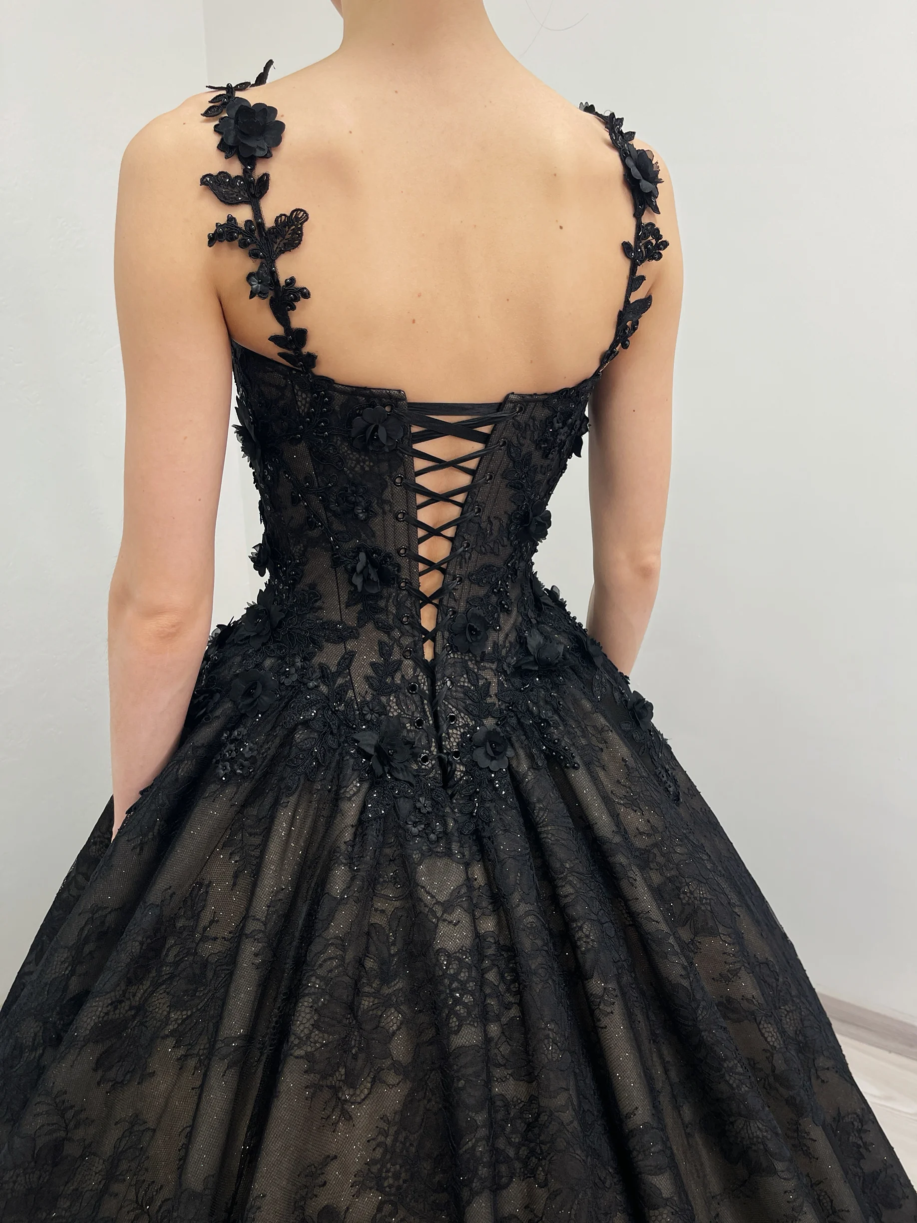 CELESTE black and beige sparkly floral lace dress 20 | Sherbon Clothing CELESTE black and beige sparkly floral lace dress - Image 8